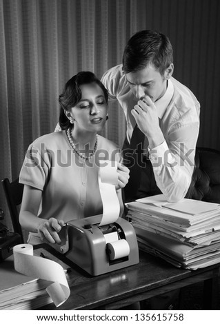 accountant secretary and business man in a vintage office