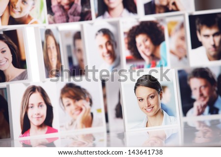 Social network concept. Portraits of a group of people smiling