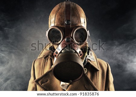 grunge portrait man in gas mask