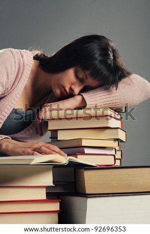 student fell asleep on stack of book, similar pictures on my portfolio