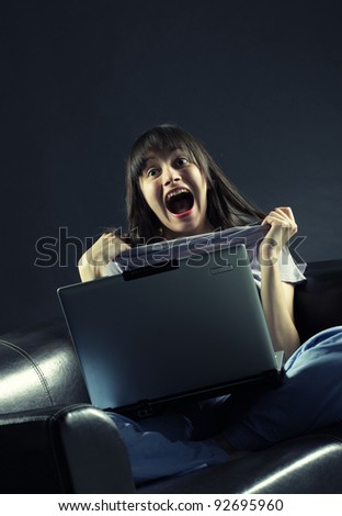 Female student with a laptop cheering in success, similar pictures on my portfolio