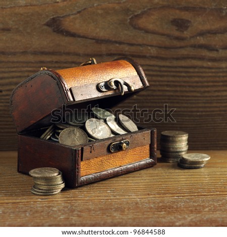 Treasure chest, old coins