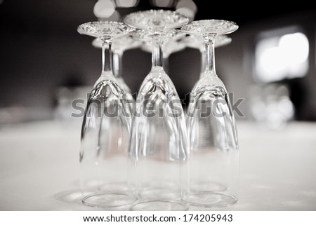 Big party is coming! Ready for serving champagne glasses selective focus.