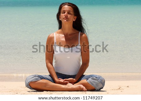 Tranquility. Woman, sun and ocean.