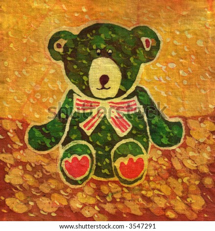 Image of my artwork with a Green Teddy bear