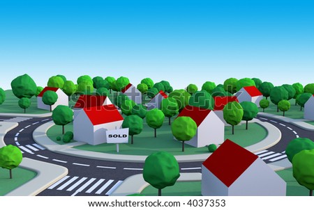 housing estate in the suburbs with sold house and space to add text