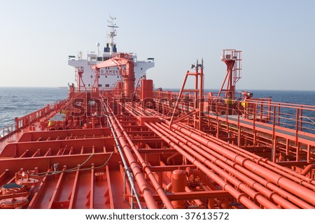 Pipes on the deck of the ship - crude oil tanker