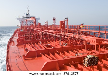 Pipes on the deck of the ship - crude oil tanker