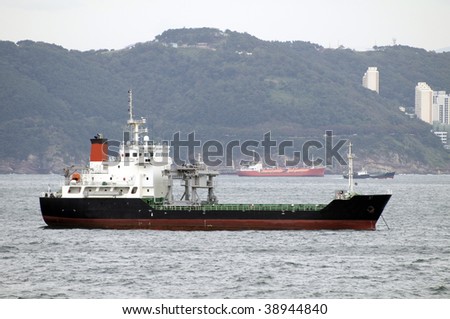 Cargo ship designed for transporting of bulk cargo, on the anchorage