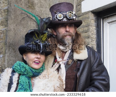 Haworth, UK, 23rd November 2014. Characters in fancy dress for the Steampunk festival weekend at Haworth today.