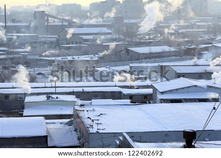 cold day in the city, the smoke from the chimneys, global cooling