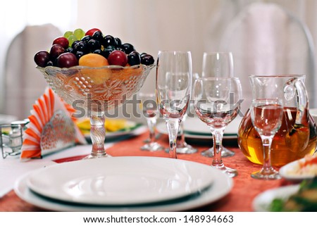 Fruit wine glasses in a restaurant table setting