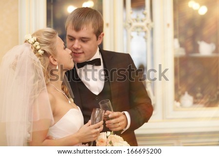 portrait of the bride and groom at a wedding in a beautiful house