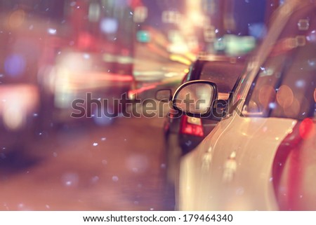 city car traffic jams night lights