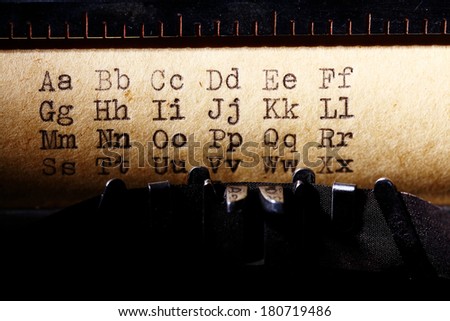 Latin alphabet, font printed on vintage typewriter