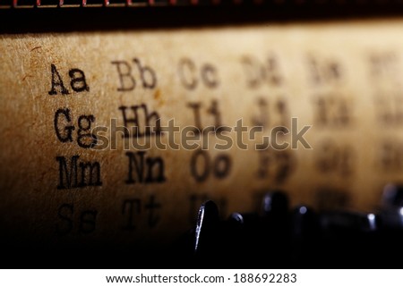 Latin alphabet, font printed on vintage typewriter