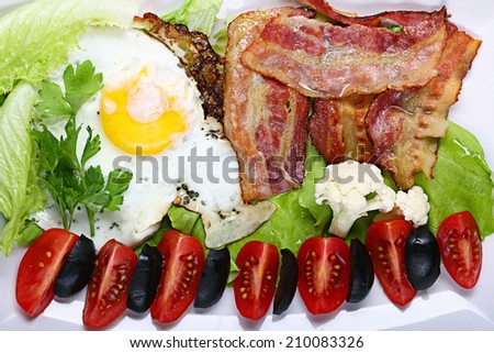 English breakfast with fried eggs and bacon