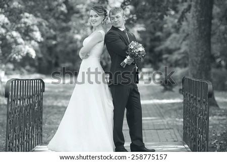 monochrome black and white photo of the wedding the bride and groom portrait