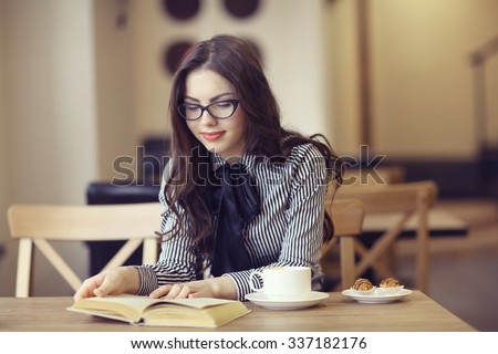 young girl in the cafe, book, reading, coffee