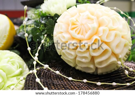 Carved melon on the table