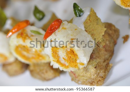 Creative cuisine, rice rolls stuffed eggs
