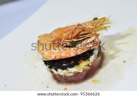 Creative cuisine, sushi rice with shrimp