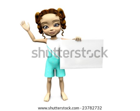 A cute cartoon girl holding a blank