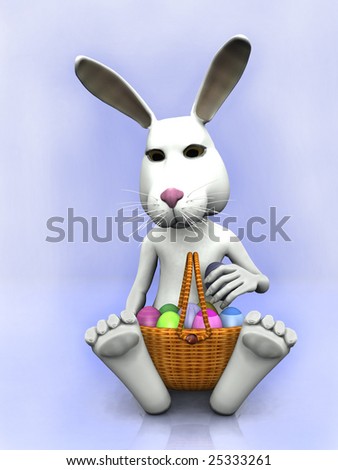 cartoon easter bunnies and eggs. stock photo : A cartoon easter
