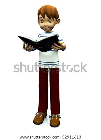 A cute cartoon boy reading