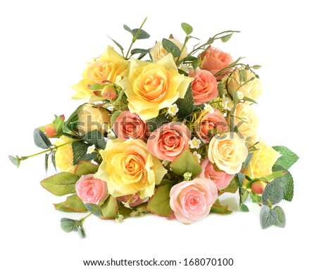 Rose, artificial flowers bouquet  isolated on white