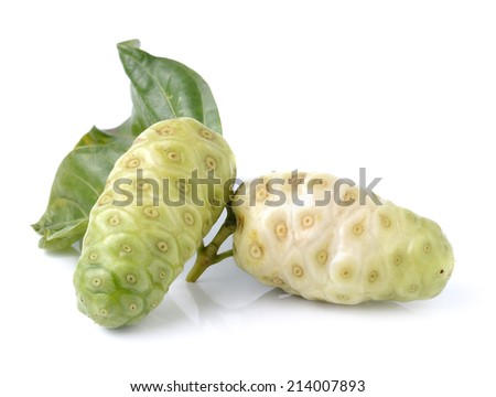Noni fruits on white background