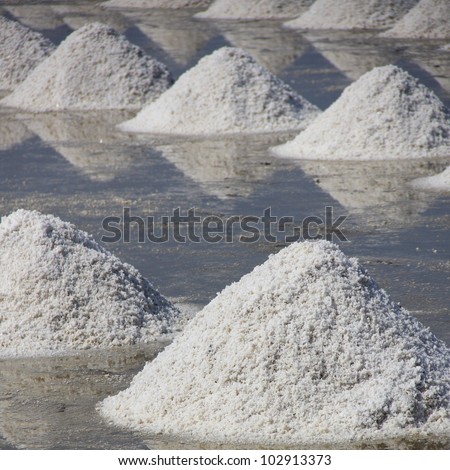 pile of salt in the salt pan at rural area of Thailand