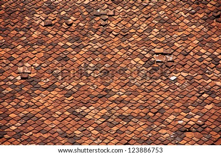 old tile on roof top, Thailand.
