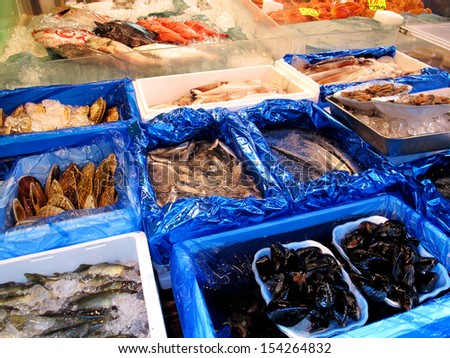 TOKYO, JAPAN- AUGUST 20, 2013: Tsukiji market is a large market for fish, fruits and vegetables in central Tokyo, Japan. August 20 2013