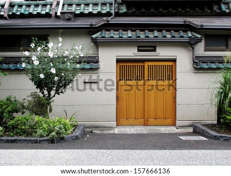 Wall and door in Japanese style, Tokyo, Japan.