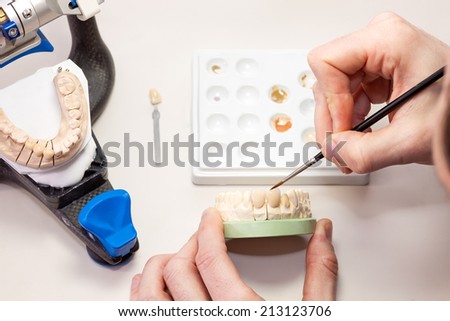 Making Artificial Human Dental Process, Isolated on White Table.