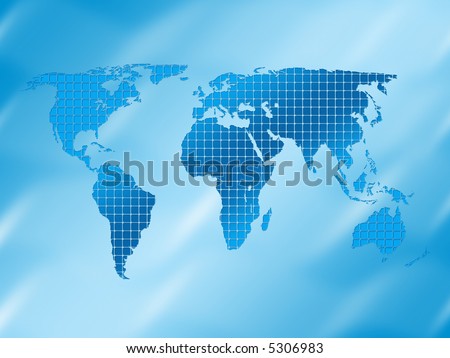 Square world map on a blue white 
