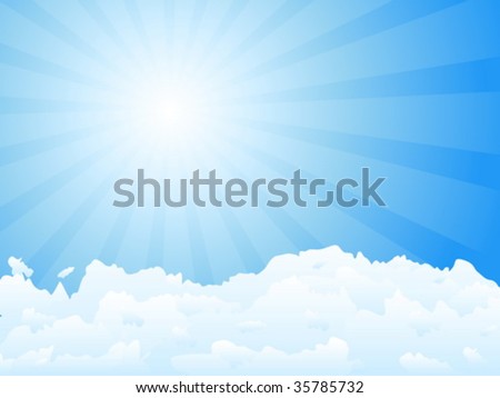 Sky, clouds, and sun. Vector illustration.