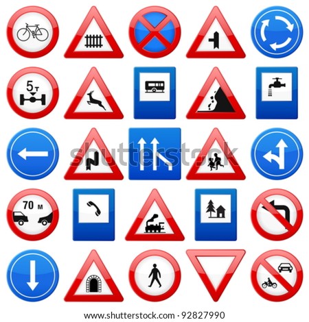 Road signs set on a white background Vector illustration Road signs set on a white background Vector illustration