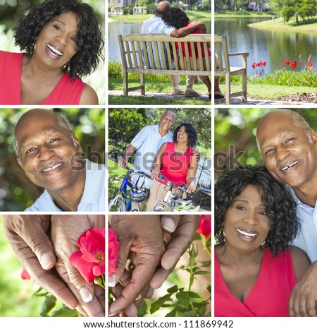 A happy senior African American couple together outside, active retirement in the summer sunshine