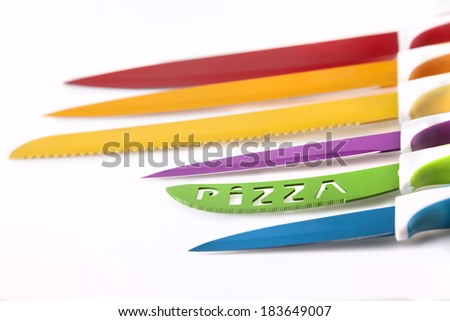 Set of 6 swiss knives with different colors.
