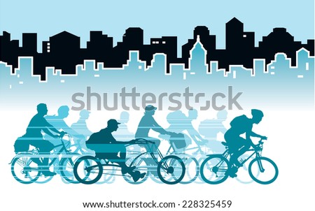 Group of cyclist in the city, sport illustration.