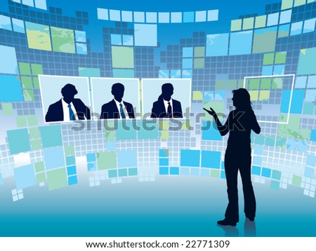 Business meeting in a virtual space, conceptual business illustration.
