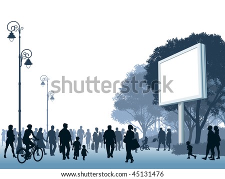 stock vector : Crowd of people walking on a street.