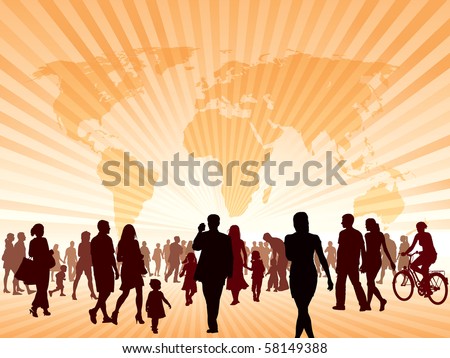 stock vector : Crowd of people walking. People are going to the new better 