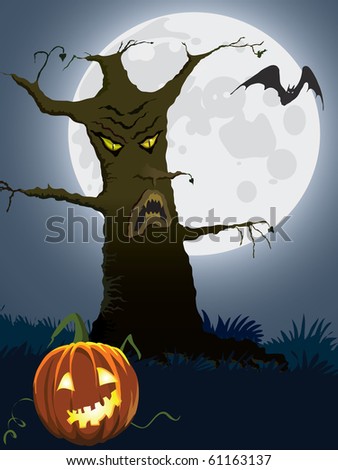 Halloween scary tree, illustration for Halloween holiday