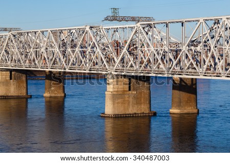 the railroad the bridge through the river Yenisei