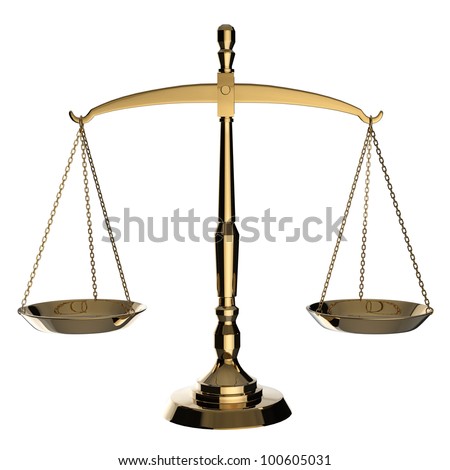 stock photo : Gold scales of justice isolated on white background with clipping path.