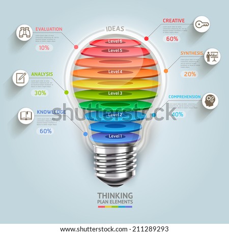 Business thinking timeline. Lightbulb with icons. Can be used for workflow layout, banner, diagram, web design, infographic template.