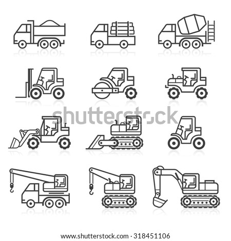 Construction truck icon set. Vector illustrations.